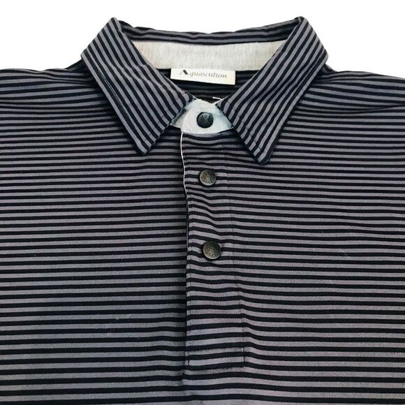 Aquascutum Golf Polo Shirt Mens Size M Grey Fitted Striped Short Sleeve Trim - Picture 3 of 16
